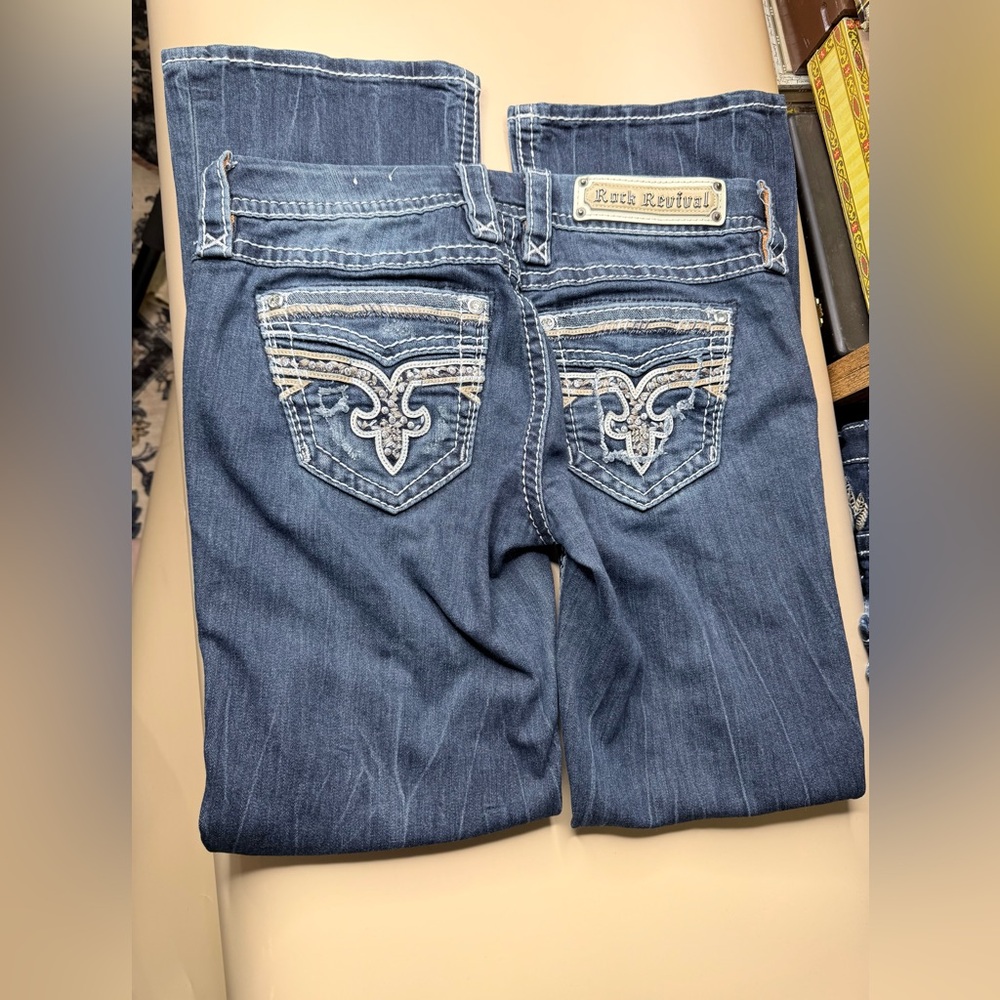 Rock‎ Revival Boris Bootcut Jeans Womens Size 27 x 28.5 Embellished Pockets - Picture 8 of 11